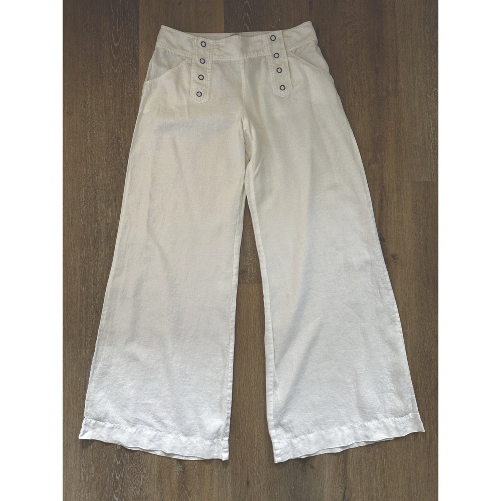 London Jean 100% Linen Wide Leg Sailor Pants Women's 10 White Coastal Resort